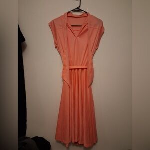 Vintage Elegant Coral Bow Secretary Dress